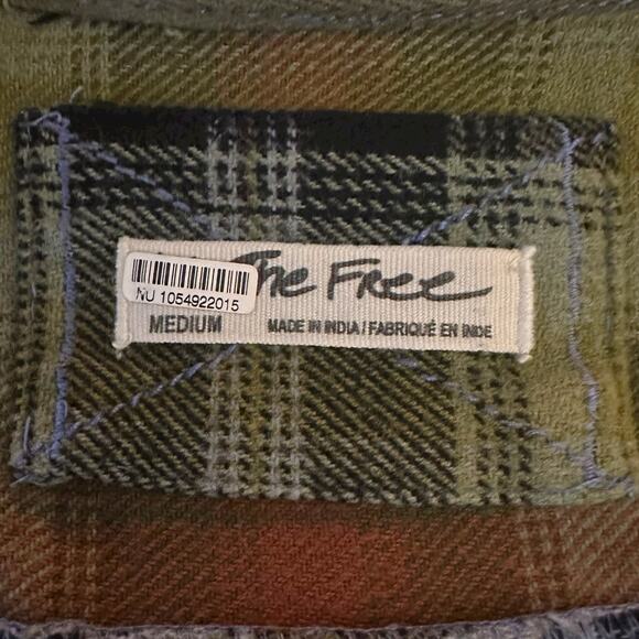 Free People Grunge 90s Flannel Plaid Izzie Cargo Shirt Jacket Shacket Medium - Picture 13 of 15